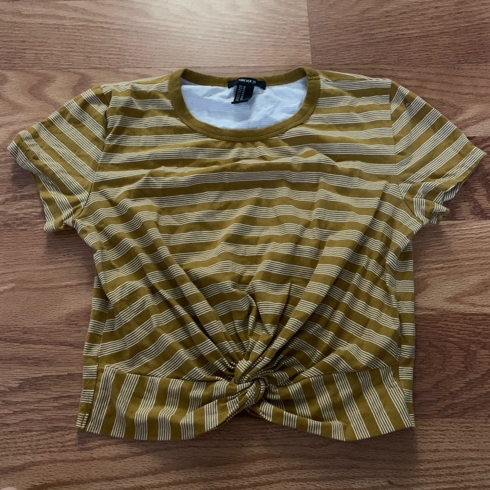 Forever 21 Mustard yellow/white stripe crop top